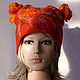 Sombrero rojo fieltro, ligero, textura suave con orejas, Caps, Berdsk,  Фото №1