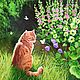 Картина маслом с котиком: "Васькино лето". Летний пейзаж