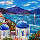 Pintura al óleo del paisaje marino de Santorini, Pictures, Moscow,  Фото №1