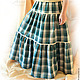 Long skirt,tiered 'Tenderness of spring'cotton(country,boho,tartan), Skirts, Mytishchi,  Фото №1