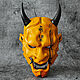 Японская маска Хання желтая Cyberpunk 2022. Маски интерьерные. Qarma Masks. Интернет-магазин Ярмарка Мастеров.  Фото №2