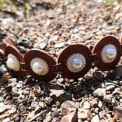 Украшения handmade. Livemaster - original item Leather bracelet of circles with pearl beads. Handmade.
