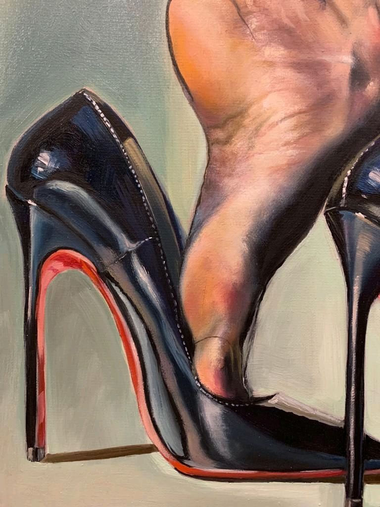 Картина маслом, женские ножки в чулках и в туфлях. Эротика
