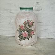 Для дома и интерьера handmade. Livemaster - original item Glass jar vase with roses.. Handmade.