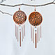 Copper round earrings with rose quartz Long boho pattern earrings, Earrings, Ulan-Ude,  Фото №1