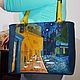 Кожаная сумка женская синяя желтая Ван Гог Терраса кафе ночью. Классическая сумка. Авторские кожаные сумки из Италии. Ярмарка Мастеров.  Фото №4