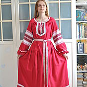Русский стиль handmade. Livemaster - original item Dress Russian Slavic long red linen Vesnyanka. Handmade.