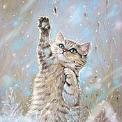 Картины и панно handmade. Livemaster - original item The picture with the cat Warm snowflake baby New year gift. Handmade.