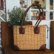 Сумки и аксессуары handmade. Livemaster - original item Women`s bag wicker rectangular brown with leather handles. Handmade.