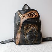 Сумки и аксессуары handmade. Livemaster - original item Leather backpack with engraving and painting.. Handmade.