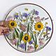 Botanical panel 'Sunflowers and cornflowers' in a round frame, Stained glass, Moscow,  Фото №1
