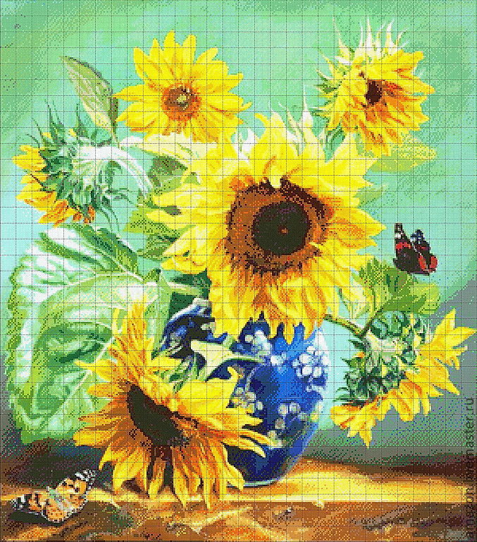 Kit embroidery with beads ' Sunflowers in a vase ', Creator\\\\\\\'s Kit, Ufa,  Фото №1