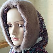 Аксессуары handmade. Livemaster - original item Pavloposadsky shawl with mink fur beige. Handmade.