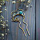 Small brass hair clip with stones, boho wire wrap blue, Hairpin, Ulan-Ude,  Фото №1