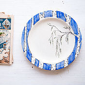 "Вишнёвый пирог" Набор из трёх плоских тарелок и пиалы, керамика