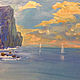 Картина Бухта счастья ручная работа масло холст на оргалите 40х50см. На картине изображен пейзаж уединенной бухты, освещенной солнцем. Морской пейзаж Прекрасный подарок и украшение интерьера