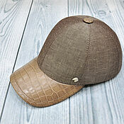 Аксессуары handmade. Livemaster - original item Baseball cap made of crocodile leather and tweed, in light brown color!. Handmade.