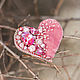 Embroidered pink heart brooch with Swarovski crystals and velvet, Brooches, Novorossiysk,  Фото №1