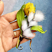 Украшения handmade. Livemaster - original item Brooch bouquet of leather and fur Willow and tulip. Handmade.