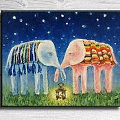 Картины и панно handmade. Livemaster - original item Romantic elephants. Oil painting. Fantasy.. Handmade.