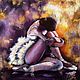 Oil painting on canvas of a seated Ballerina (purple yellow), Pictures, Yuzhno-Uralsk,  Фото №1