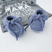 Работы для детей, handmade. Livemaster - original item Newborn gift: Moxa booties for a boy, blue. Handmade.