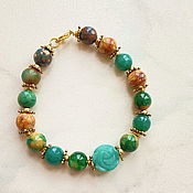 Украшения handmade. Livemaster - original item A bracelet made of beads: Winter bouquet. Natural stones. Green, Orange. Handmade.