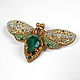 Brooch Moth Butterfly emerald gold made of beads, Brooches, Smolensk,  Фото №1