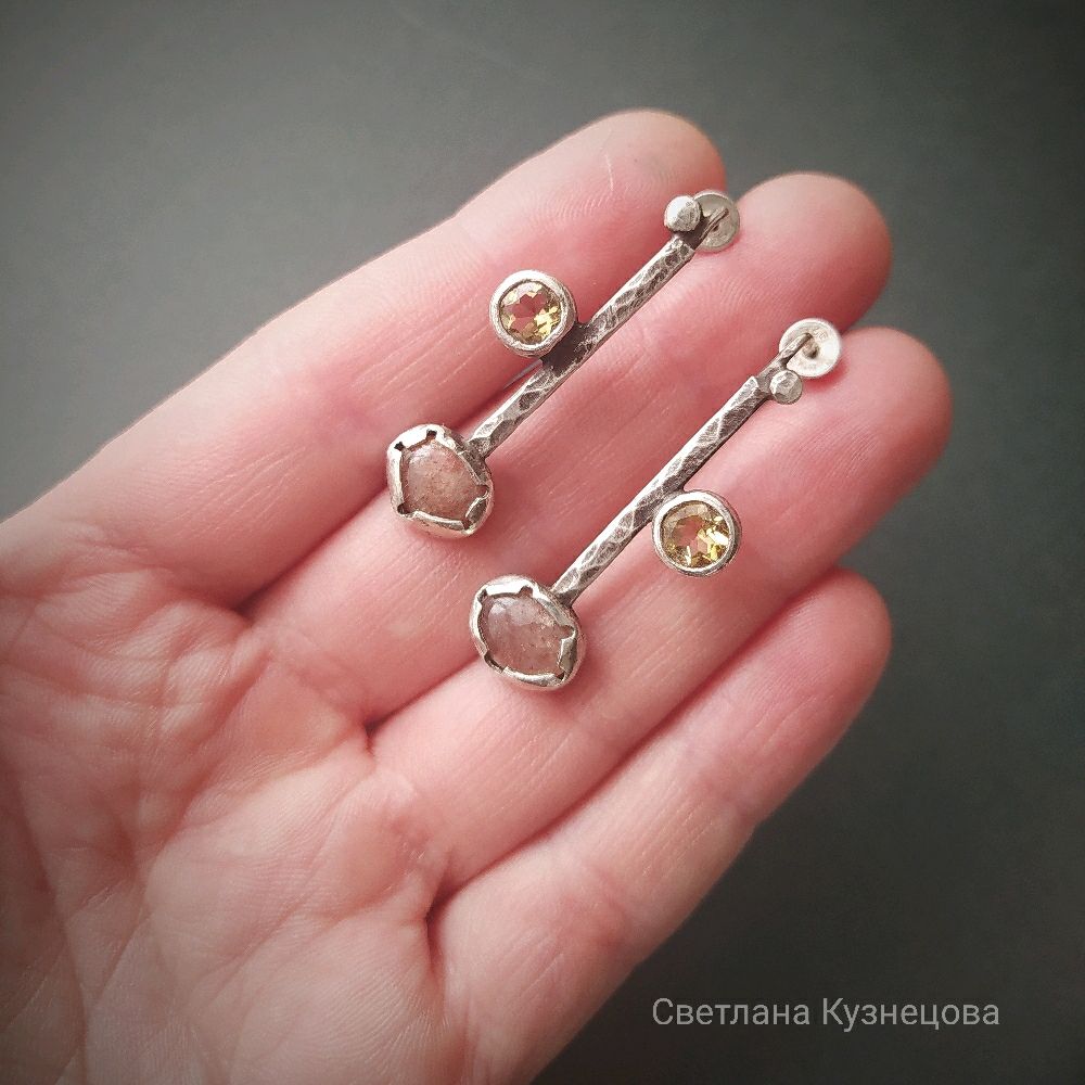 Серебряные серьги с гелиолитом и цитрином – заказать на Ярмарке ...