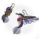 Asymmetric earrings 'Hummingbird'. Earrings. Arabesque Art Studio. Online shopping on My Livemaster.  Фото №2