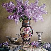 Картины и панно handmade. Livemaster - original item Oil painting Still Life with lilac and Chinese vase. Handmade.
