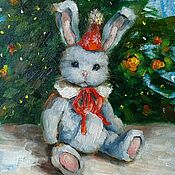 Картины и панно handmade. Livemaster - original item Bunny in hat. Oil painting. Handmade.
