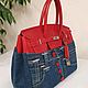 Джинсовая - кожаная сумка a'la Birkin 35. My Handmade. My design. Классическая сумка. Magic denim in art. Ярмарка Мастеров.  Фото №4
