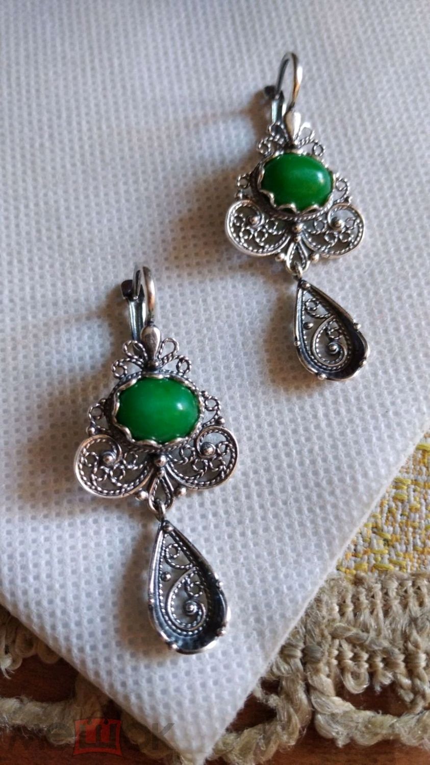 Серьги,нат.хризопраз,посеребрение,мельхиор купить в интернет-магазине ...