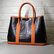 Сумки и аксессуары handmade. Livemaster - original item Women`s shopping bag, crocodile leather, in black and orange.. Handmade.