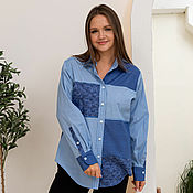 Одежда handmade. Livemaster - original item Author`s Shirt in men`s style Blue Blue Patchwork. Handmade.