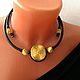 Necklace stylish bright yellow with black on a rubber cord, decoration. Necklace. Treasures Of Aphrodite. My Livemaster. Фото №4