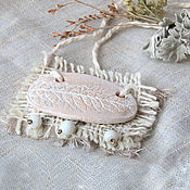 Украшения handmade. Livemaster - original item Pendant: made of clay with an imprint and linen 