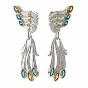Украшения handmade. Livemaster - original item Phoenix Wings earrings 585 gold, imperials and diamonds. Handmade.