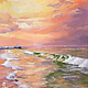 The seascape. 40h60 cm. Interior painting.\r\Morskoi the landscape is painted on natural canvas (linen) oil paints. Sea surf Sunset Pink sunset oil Painting Landscape marine
