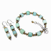 Украшения handmade. Livemaster - original item Dragon Vein Bracelet and Earrings Sets Mint Agate. Handmade.