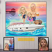 Сувениры и подарки handmade. Livemaster - original item Family cartoon pictures. Yacht, vacation at sea. Picture gift. Handmade.