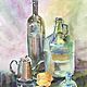 Watercolor. Painting watercolor. Still life with bottles and pepper, Pictures, Moscow,  Фото №1