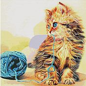 Материалы для творчества handmade. Livemaster - original item A set for embroidery with beads A ball and a cat. Handmade.