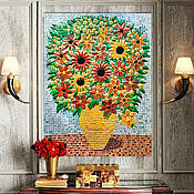 Картины и панно handmade. Livemaster - original item Painting Amber Sunflowers. Semi-precious stones, marble mosaic. Handmade.