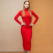 Одежда handmade. Livemaster - original item Red Knitted Dress. Handmade.