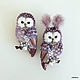 Pair brooches ' Lilac Owls'. Brooch bird, Brooches, Moscow,  Фото №1
