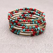 Украшения handmade. Livemaster - original item Multi-row bracelet with coral and turquoise, light elegant dimensionless. Handmade.