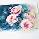 Picture with roses pink. Painting with flowers watercolor, Pictures, Moscow,  Фото №1