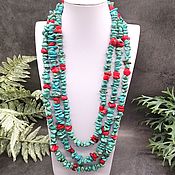 Работы для детей, handmade. Livemaster - original item Long beads of turkvenite and coral Boho style. Handmade.
